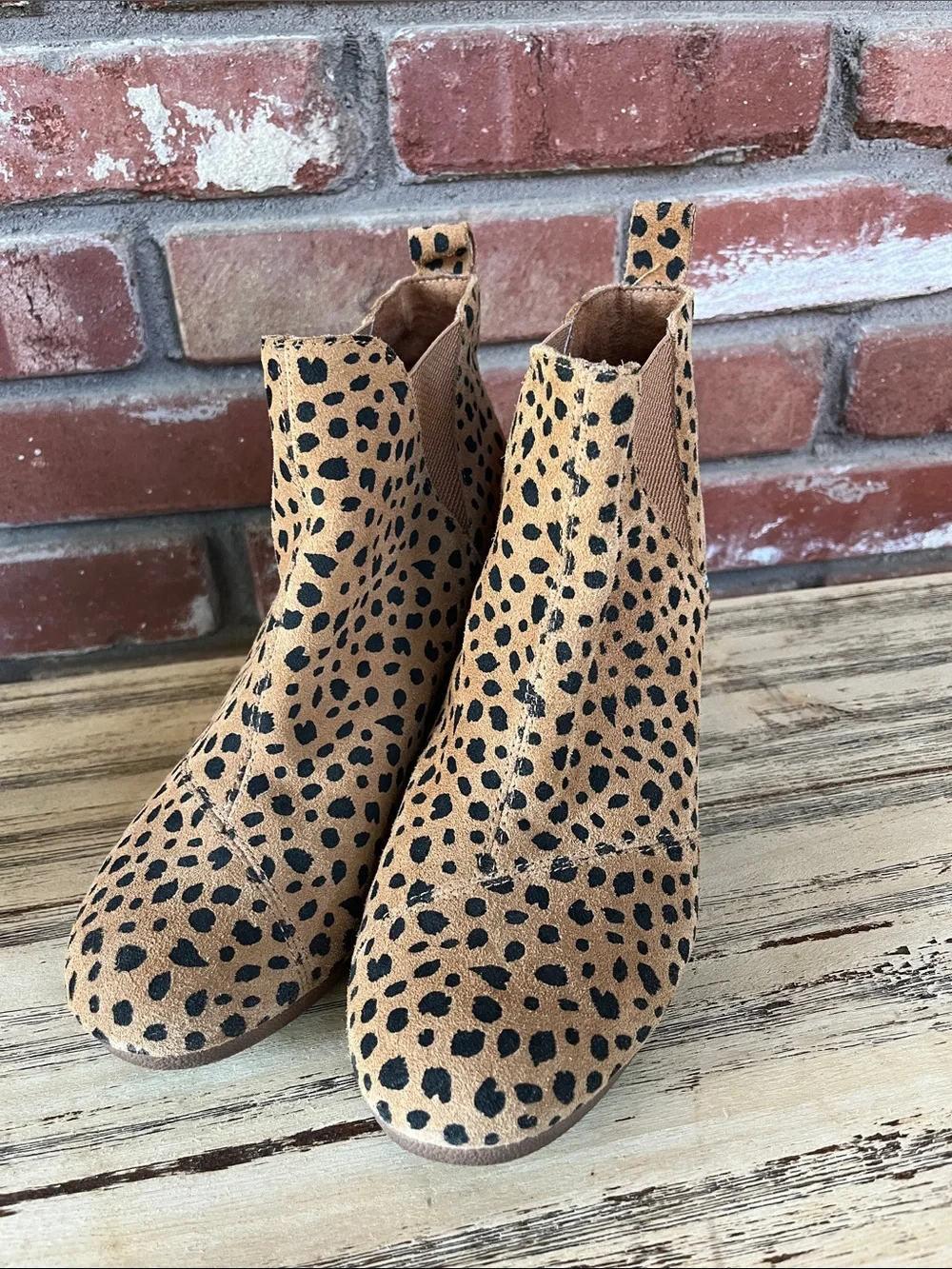 Toms Tan and Black Cheetah Print Suede Ankle Booties